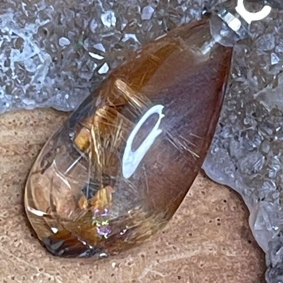 Golden rutilated gold rutile quartz teardrop pendant necklace silver-plated rain - Picture 1 of 12